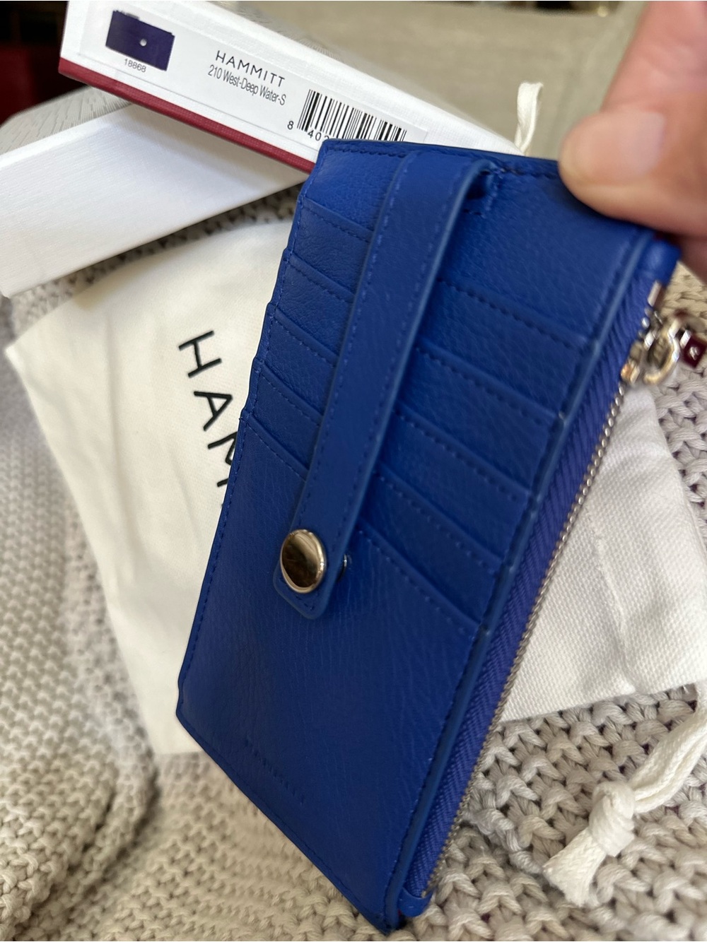 Hammitt Electric Blue Pebbled Leather Card Wallet with Zip
